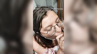 Public train toilet blowjob and piss swallowing