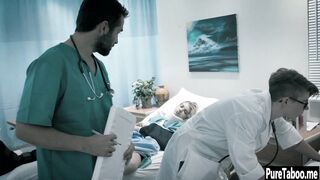 Helpless blonde used by a dirty doctor with huge thing