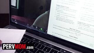 Gorgeous Busty Milf Jerk Off Stepson's Big Boner To Help Him Focus On His Studies