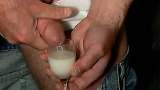 HUGE closeup double pop cumshot in a small wineglass