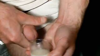 HUGE closeup double pop cumshot in a small wineglass