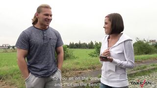 Super hot pokemon hunter busty babe convinced to fuck stranger in driving van
