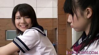 Tiny CFNM Japanese schoolgirl love sharing cock