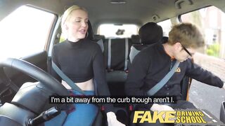 Fake Driving lesson ends in suprise squirting orgasm and creampie
