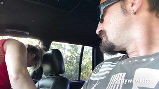 My wife gets excited sucking cock while I drive
