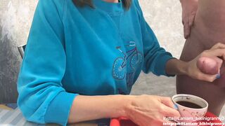 Stepmom drinks coffee with stepson's sperm massive cumshot taboo fetish .