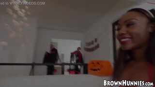 Hot ebony Chanell Heart tricked and treated for Halloween