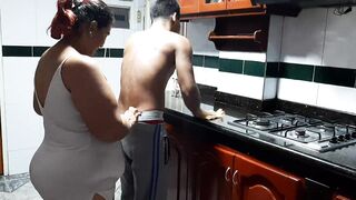 Fucking the neighbor in the kitchen