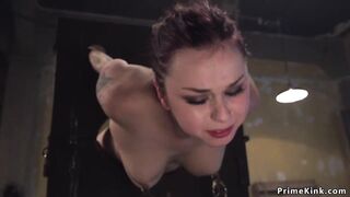 Brunette in waist stock gets whipped