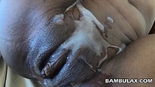 Young ebony slut covered with cum