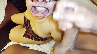 She loves the cock and balls on her bondage face