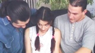 Intense gang bang action with sweet teen