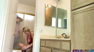 Stepson drills his stepmother while stepdad is in the shower