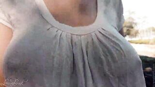 Braless Bouncing Boobs in Shirt While Walking and Running 4