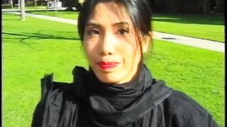 Brunette Asian whore gets a good fuck by a stud on the sofa