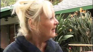 Brunette schoolgirl opens her shaved pussy for blonde MILF