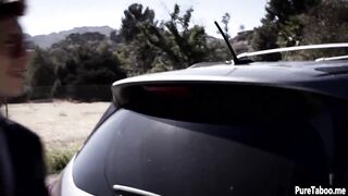 Weird couple rough smashed a nerdy hitchhiker teen