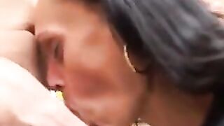 Horny grandma plays with zucchini and cock