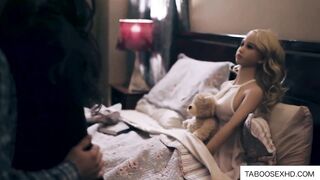 Couple have threesome sex with doll
