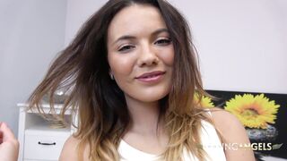 Dark-haired beauty cums hard while riding your fat cock