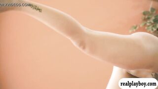 Huge tits blonde teaching yoga exercises