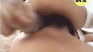 Young girl with the hairy pussy plays with a giant dildo and gets caught by her stepfather