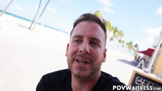 Busty waitress Ashley Adams bouncing on big POV dick
