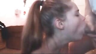 She makes several deep throats with her boyfriend's big cock