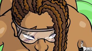 Ebony Superheroine fucks a group of big dick aliens