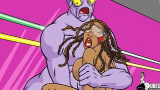 Ebony Superheroine fucks a group of big dick aliens