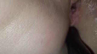 Fucking blindfolded girlfriend with dildo in her ass and my cock in her pussy