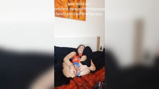 Spider girl masturbating with her purple vibrator