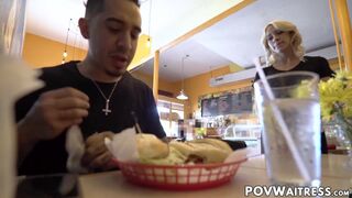 Beautiful waitress Khloe Kapri seduces unhappy customer