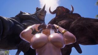 Monsters with Horse Dicks fuck Busty girl