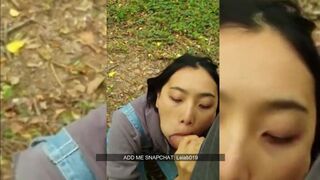 Chinese cute girl sucking white dick in public