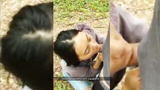 Chinese cute girl sucking white dick in public