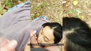 Chinese cute girl sucking white dick in public