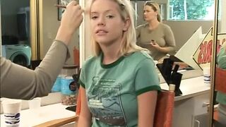 Sexy blond bitch gets tight ass and pussy waxed and gets cumshot after giving BJ
