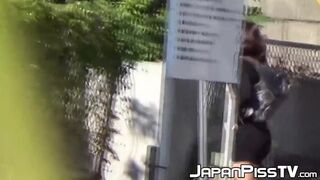 Young Japanese babes secretly peeing all around town