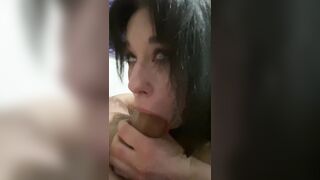 Slutty 18yo brunette tries her new lips on a big cock