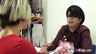 Skinny blonde alternative babe gets drilled by latino dude's big cock