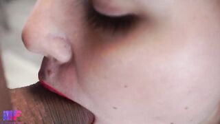 Gentle and sensual blowjob, red lips, oral creampie