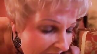 Gorgeous cougar sucks cock and eats cum