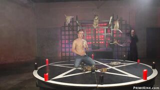 Sadistic mistress pegging big cock sub