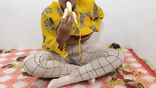 In a yellow short dress, I caress myself and jerk off my pussy with two fingers bring myself to orgasm in sexy panties