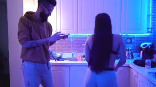 This kitchen is so hot that Linda had to take of her clothes