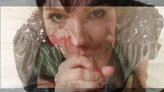 Full mouth of cum. Super HOT Russian brunet. Suck upside down!