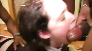 Big black cocks go to work on a British white big assed chick