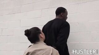 Policewoman Charity Bangs facialized in office interracial