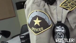Policewoman Charity Bangs facialized in office interracial